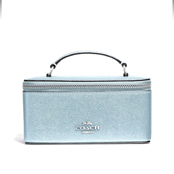 Coach Vanity Case Handled Zip Jewelry Travel Box Blue Metallic - Picture 4 of 14
